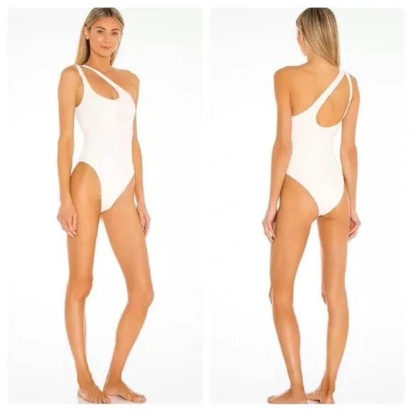 L*SPACE Phoebe Ribbed One Shoulder One Piece Swimsuit in White SZ 6 NWT - Picture 2 of 6